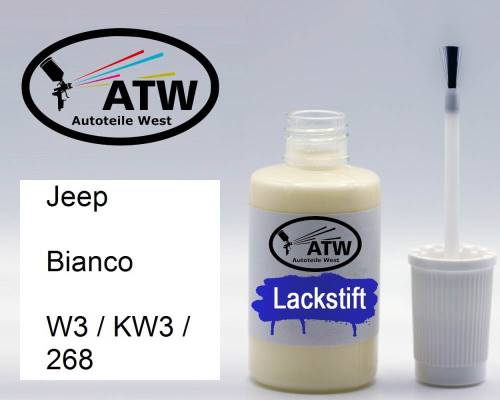 Jeep, Bianco, W3 / KW3 / 268: 20ml Lackstift, von ATW Autoteile West.